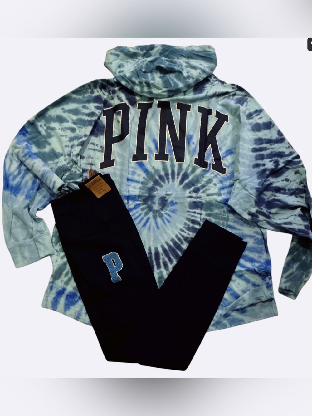 NEW VICTORIAS SECRET PINK BLING PULLOVER HOODIE T & LEGGINGS 2PC SET XL